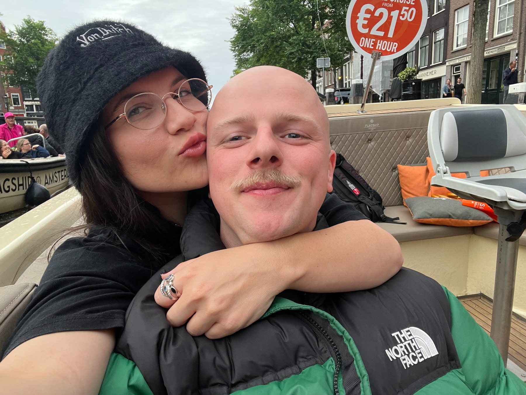 Bianca and Tom on a canal boat